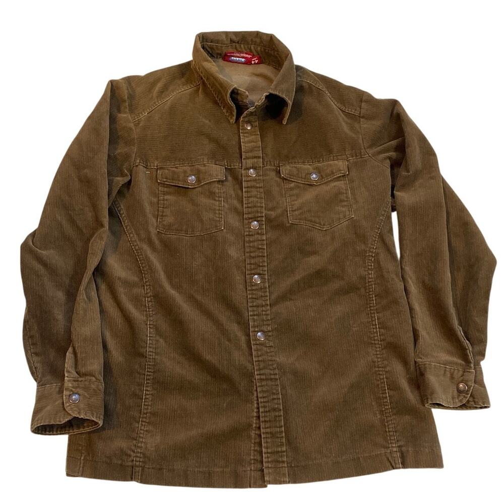 Vtg Dickies Brown Corduroy Western Snap Shirt Jacket Made in USA Sz 44 Long